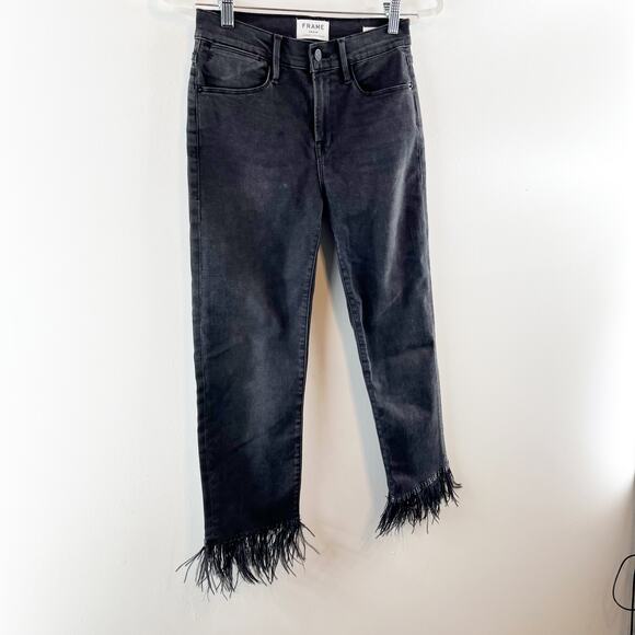 Frame Denim Le High Straight Feather Hem Cropped Jeans Ludlow Black 26 / 2 - Picture 11 of 11